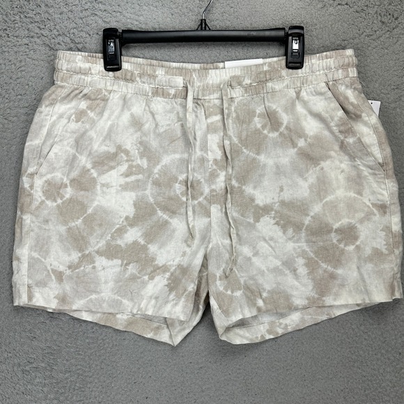 Old Navy Womens Pull On‎ Shorts Large Tan White Tie-Dye Casual Linen Blend NEW - Picture 1 of 8
